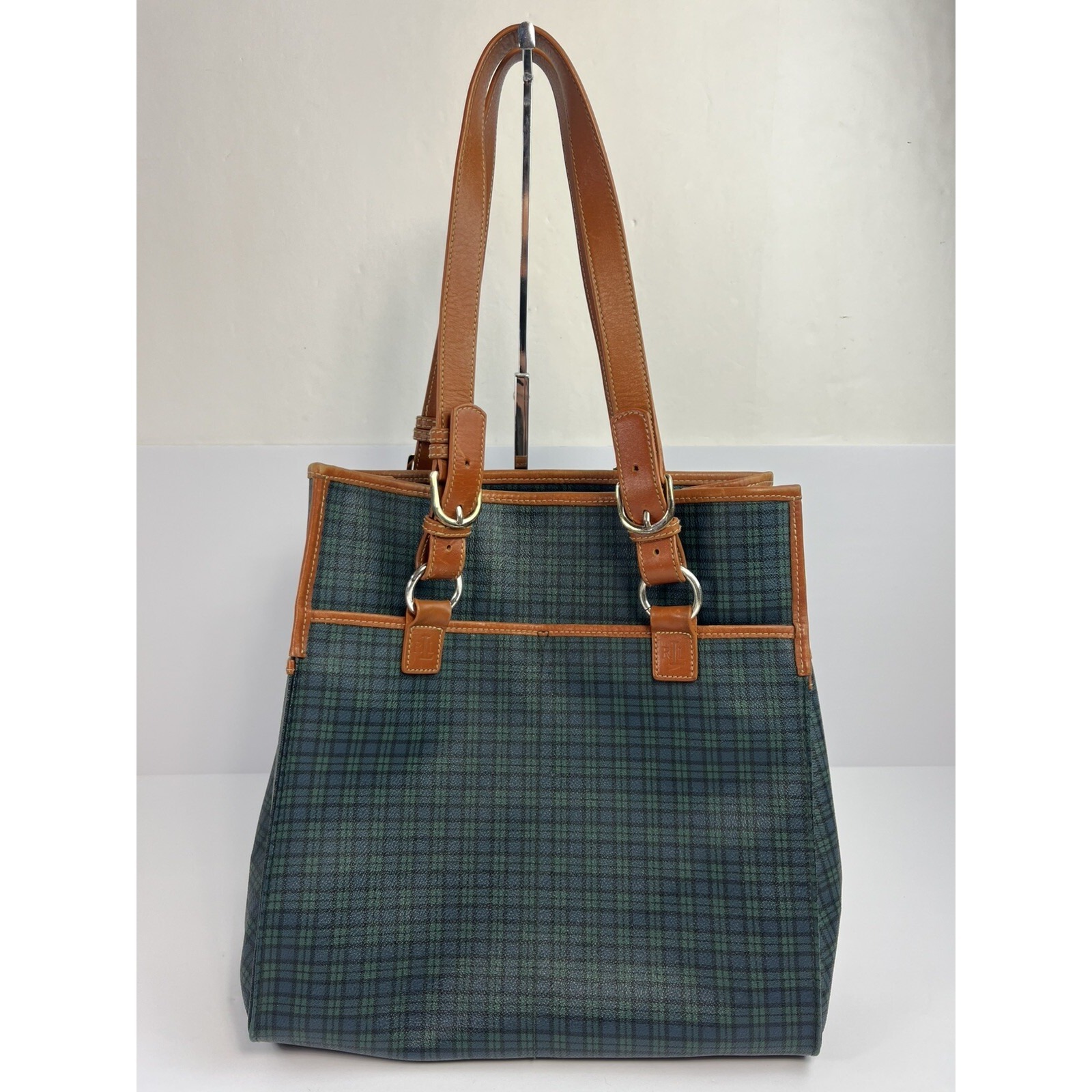 Ralph Lauren Vintage Green Watch Plaid Travel Diaper Book Tote Bag Rare